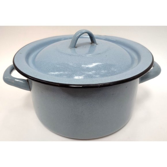 Enamel Ware Pot Light Blue 7 Inches Wide 4 Inches High 7 Inches Diameter Vintage - Picture 2 of 6